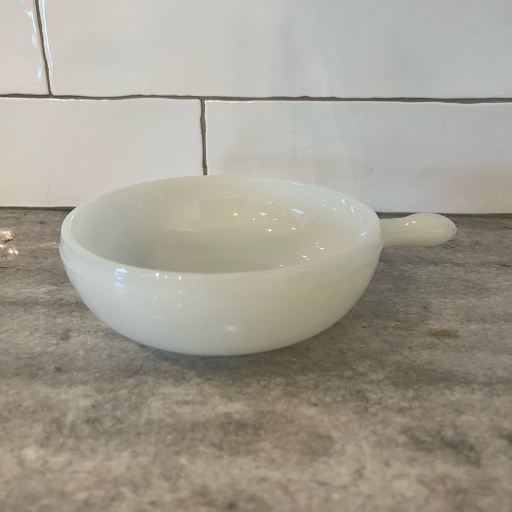 Vintage White Milk Glass Bowl with Handle